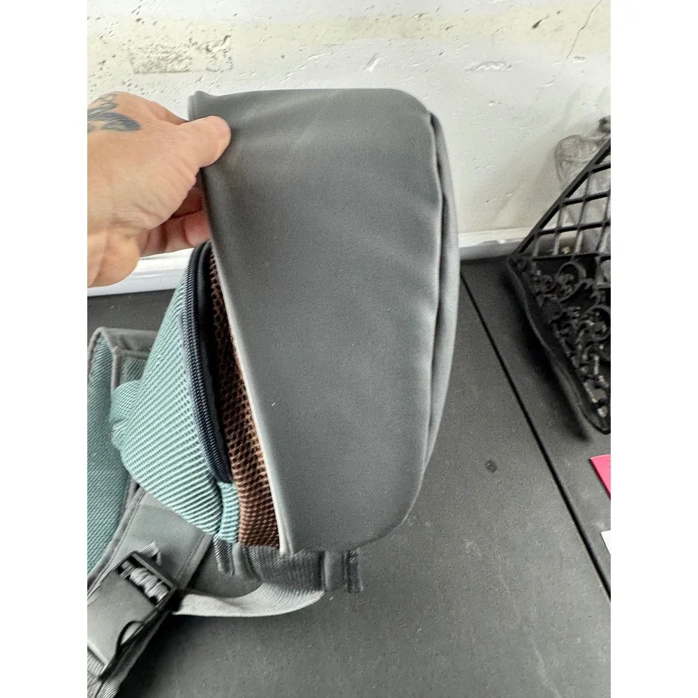 Small Pet Sling Carrier Mesh Crossbody Hands-Free Travel Bag Gray Teal